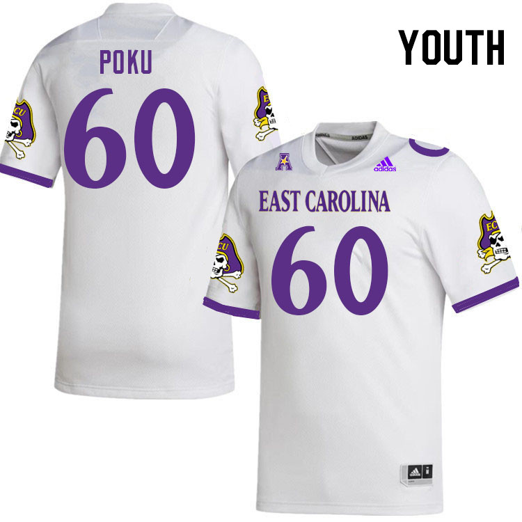 Youth #60 Emmanuel Poku ECU Pirates 2023 College Football Jerseys Stitched-White